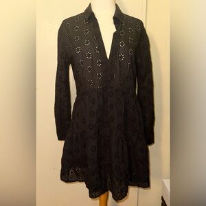 Rails Black Floral Eyelet Long tiered mini Dress sm